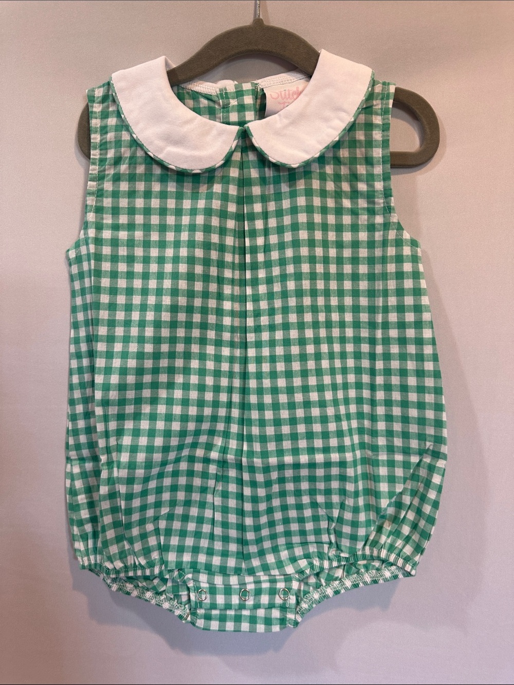 Green Gingham Peter Collar Baby Bubble Romper by